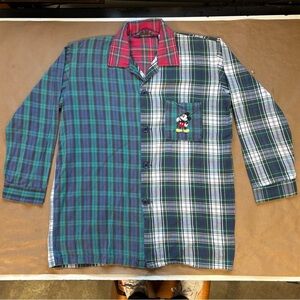 Vintage 90s Disney flannel patchwork Long sleeve pajama top w embroidery
